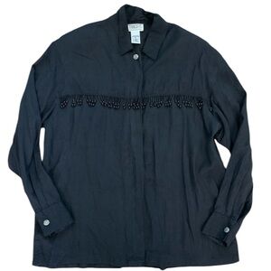 Vintage 80’s Black Beaded fringe Western Button Long Sleeve Shirt Size S…